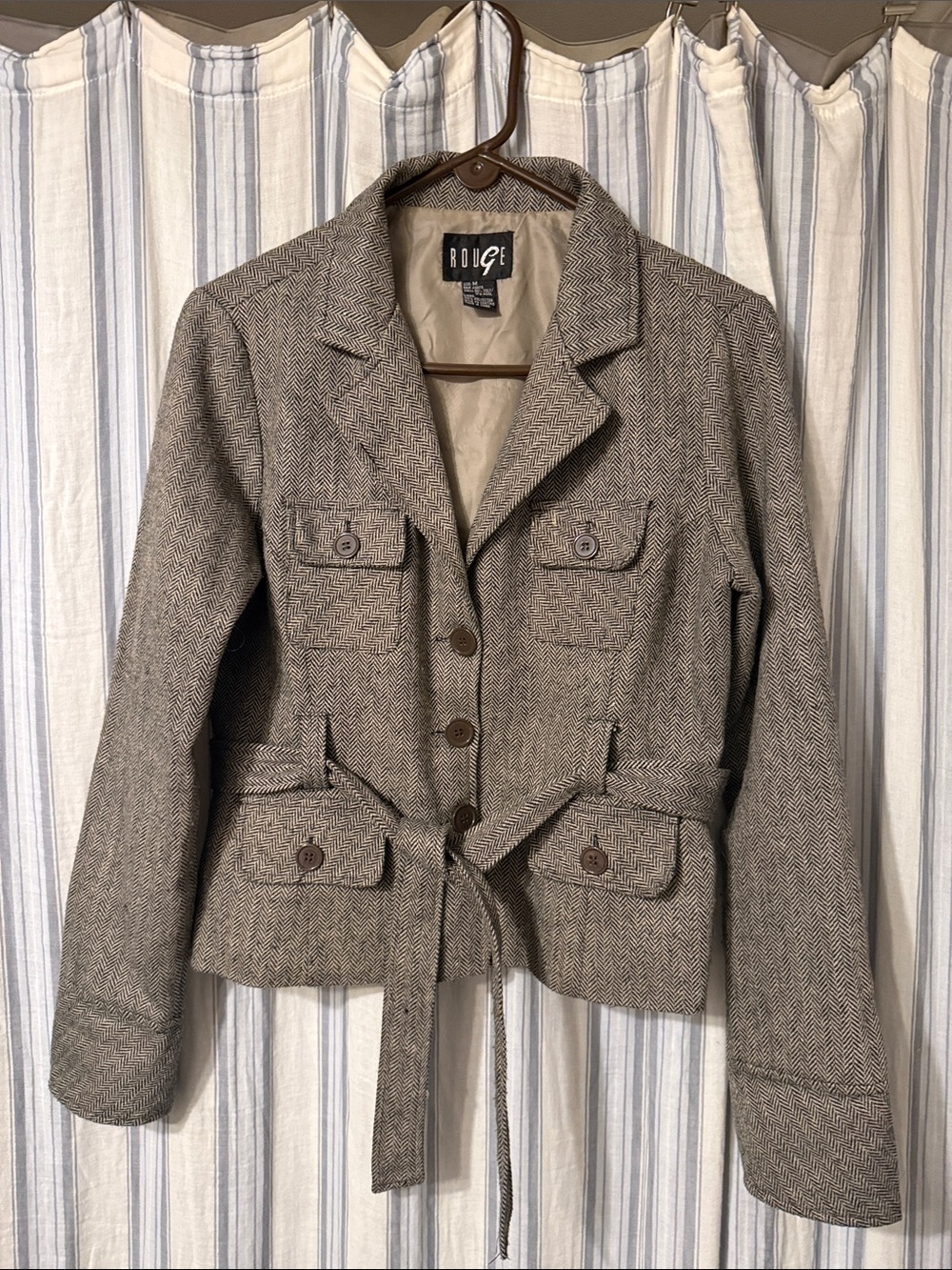 Rouge Helium Tweed Brown Herringbone Belted Blazer